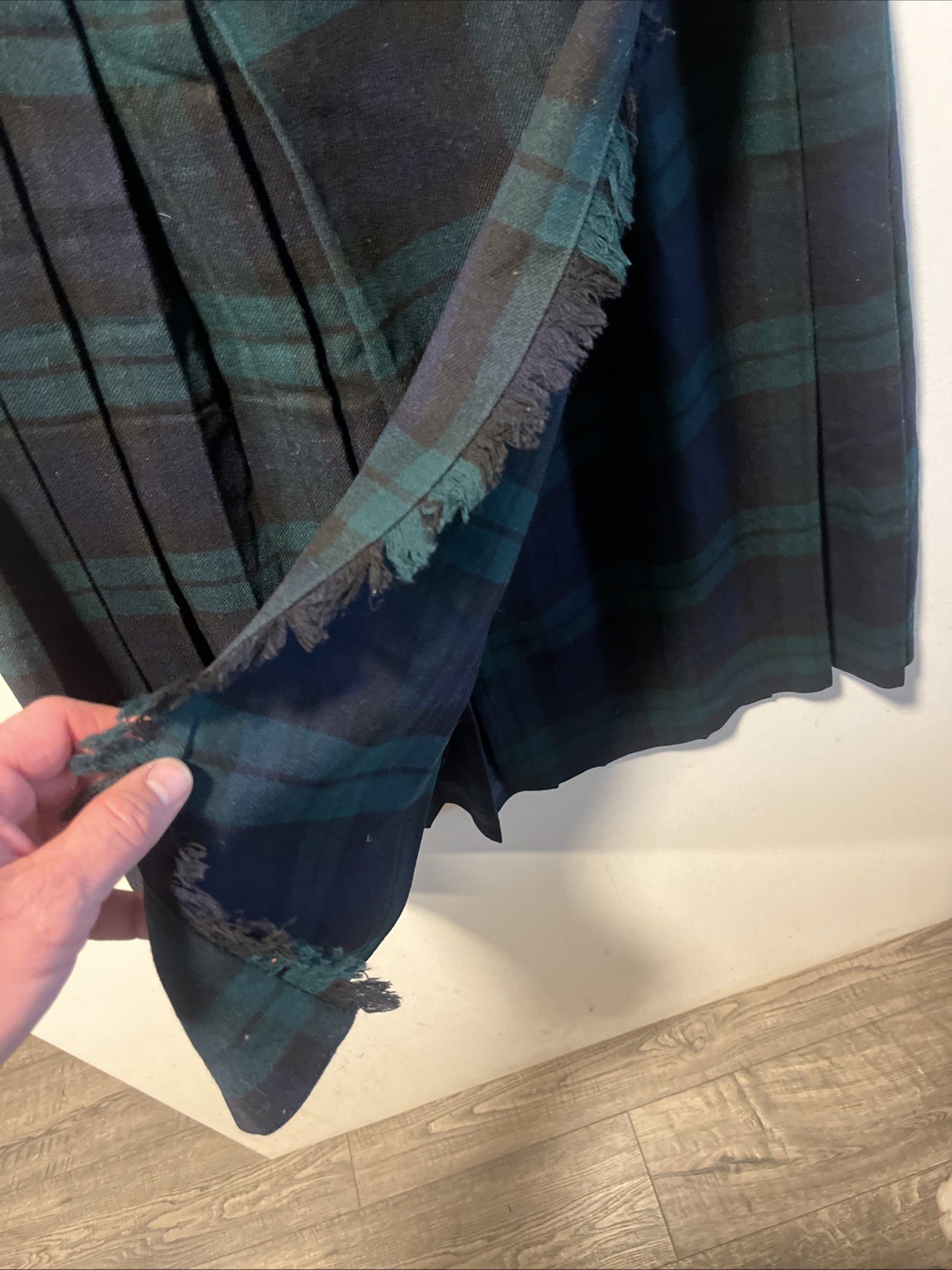 Vintage 80s Wool Kilt Skirt Aunt Abigail’s Attic Blue Green Plaid 30” W 31” L