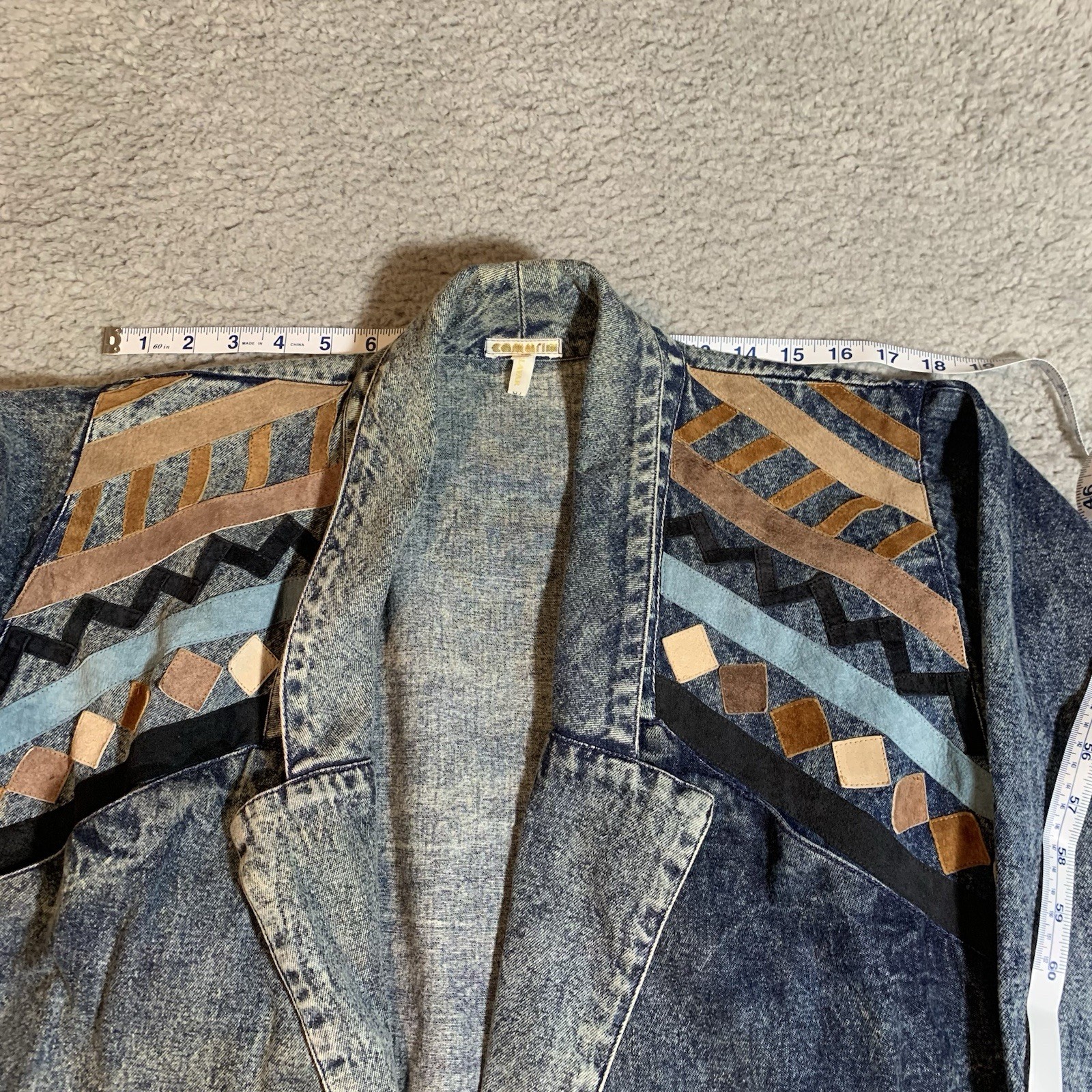 Vintage Camarim Denim Skirt Set 80s Acid Wash Jacket Western Patchwork Size 6