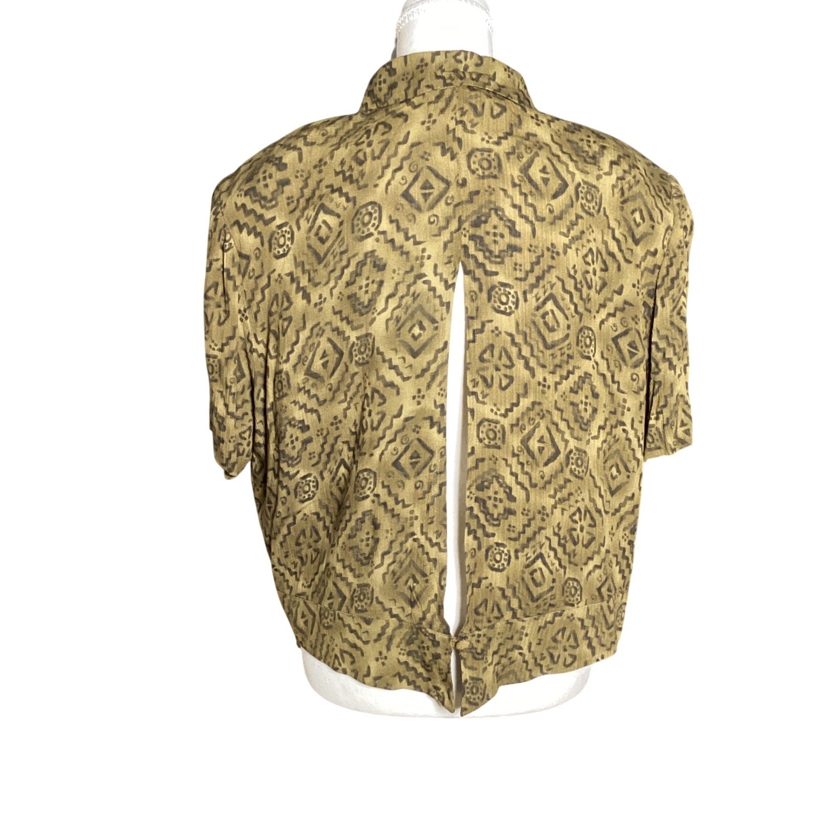 Vintage Miss Dorby Geometric Print Blouse Womens 16 Olive Green Boho Grunge