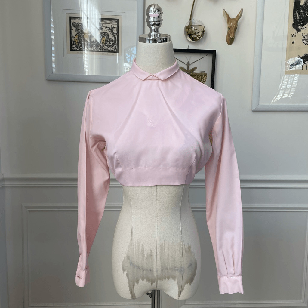 Vintage 60s Red Velveteen Shift Dress Pink Cropped Blouse XS