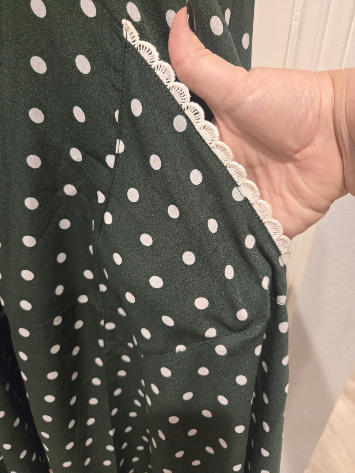 Unique Vintage Dress Dark Green with White Polka Dots Vintage-inspired…