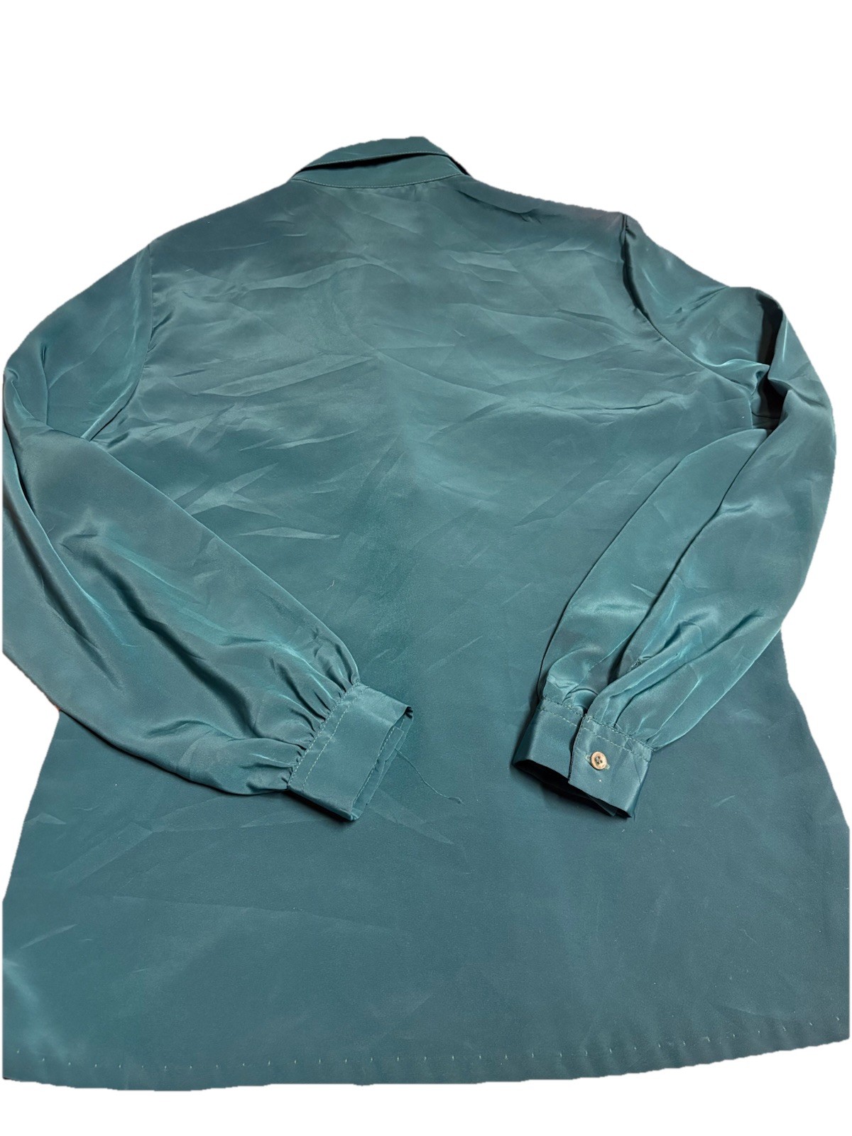 Vintage Gailord Turquoise Teal Polyester Button-Down Collared Women’s Blouse 8