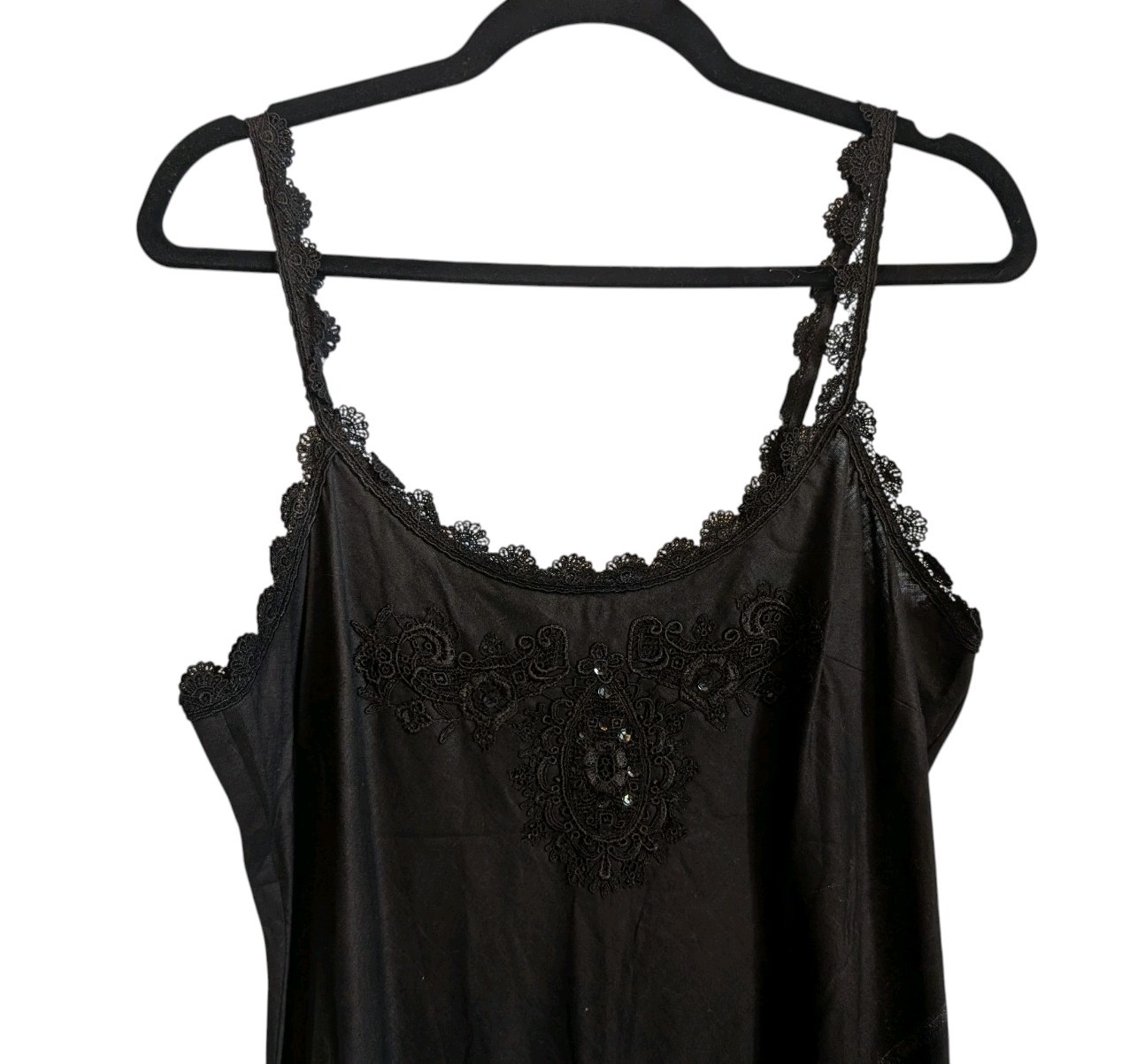 NWT vintage lace trim embroidered sequin black maxi dress size 14