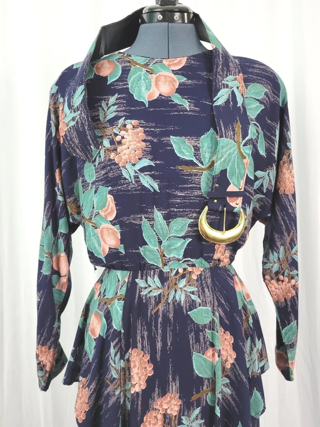 Vintage Irresistible Navy Dress w Fruit Pattern & Matching Belt Size 11/12