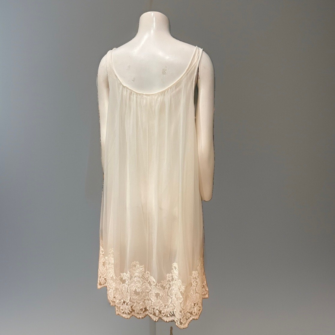 Vintage 60s Babydoll Nylon Lace Nightgown Slip Dress Medium ^
