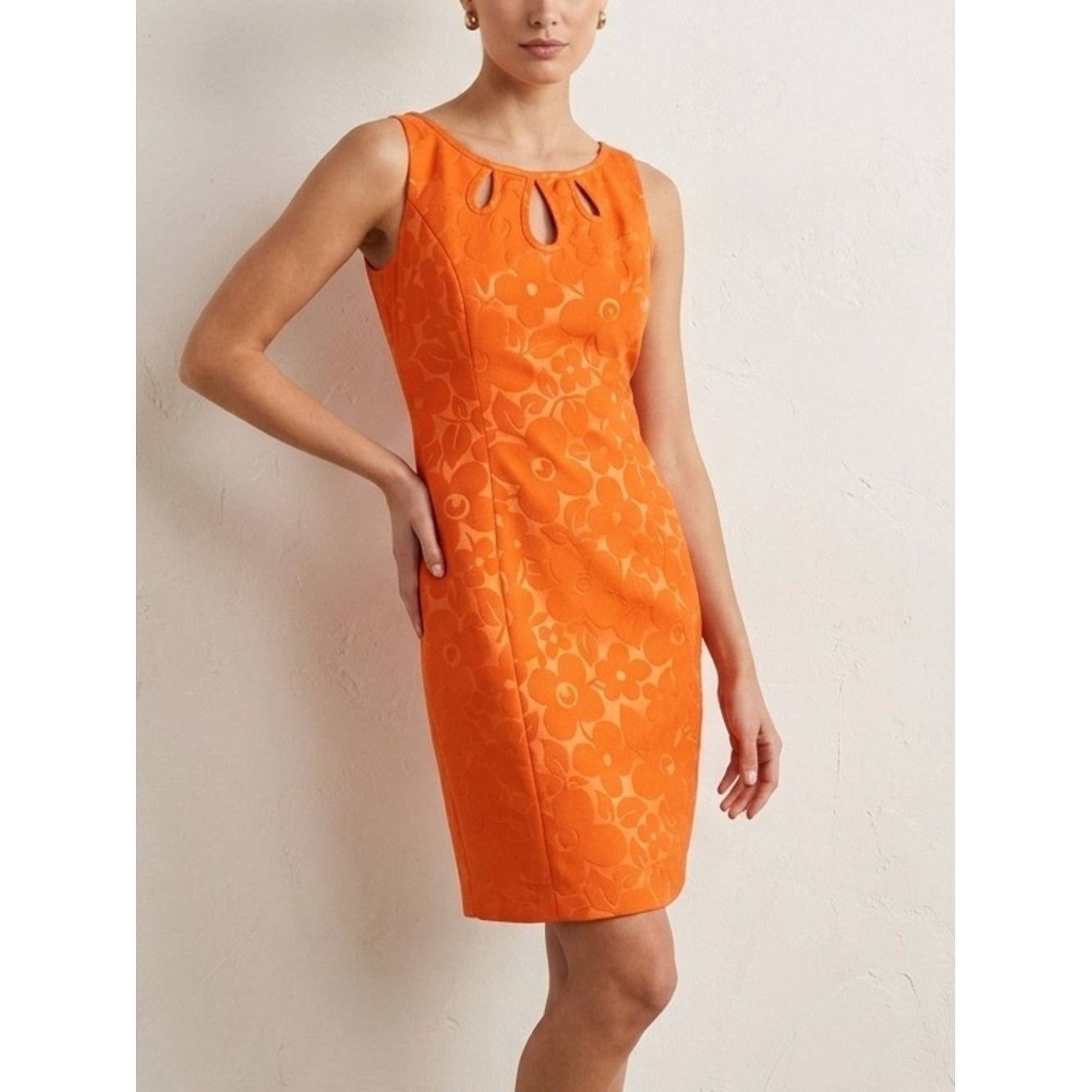 Vintage Nanette Lepore Mod Retro Mini Sheath Dress Floral Jacquard 2 Orange