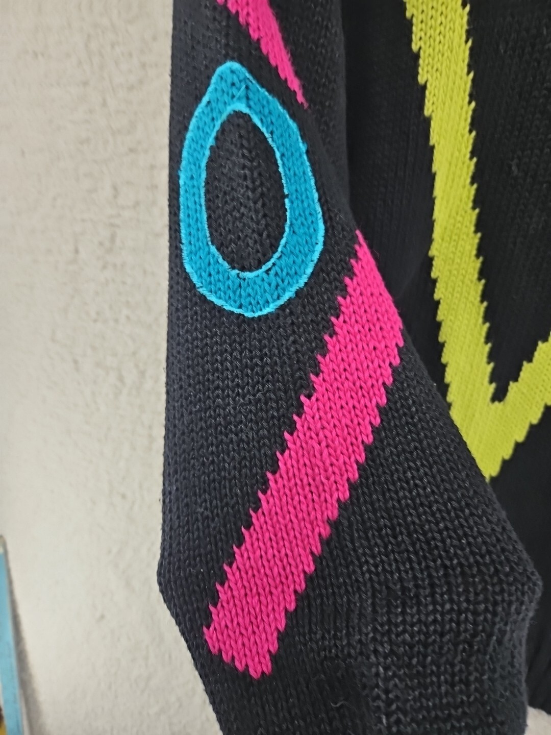 Vintage Totally Rad 80’s Woman’s Sweater Geometric Print Long Neon Multi Color
