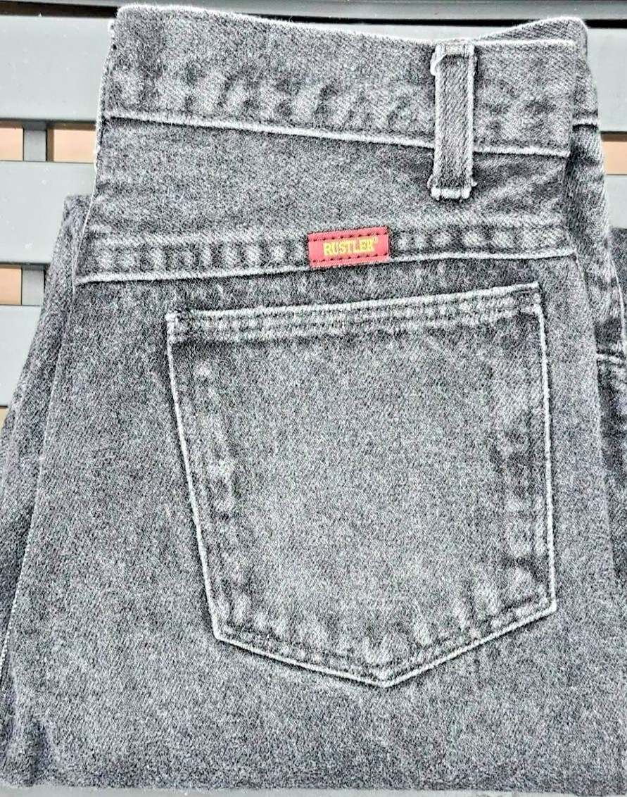 Vintage Rustler Black Acid Wash Jeans Womens 27×27 High Rise Straight Leg 80s 90