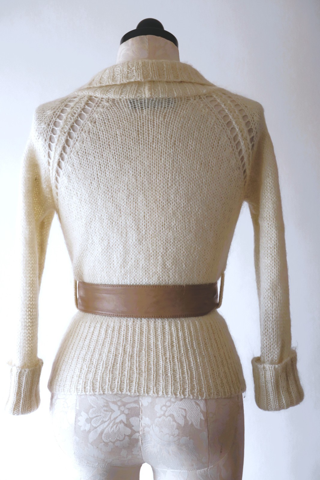 Y2K Isabel Marant Cream Fuzzy Mohair Romantic Cropped Cardigan Sweater Women XS