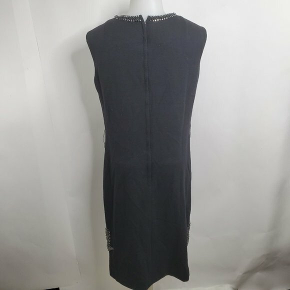 Van Tiel Dress 6 8 Vintage Double Knit Holland Wool Beaded Sheath Sleeveless 60s