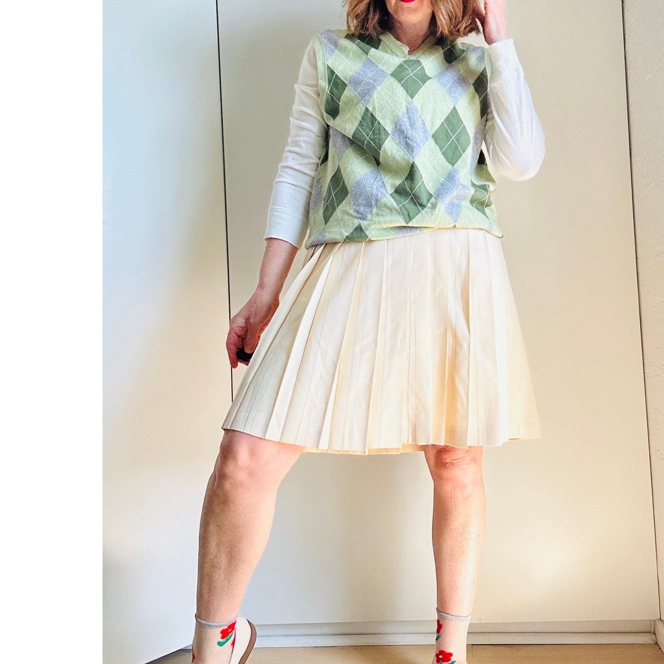 Vintage 90s Wool Pleated Skirt Cream Size Medium/10 Prep Twee Schoolgirl Looks