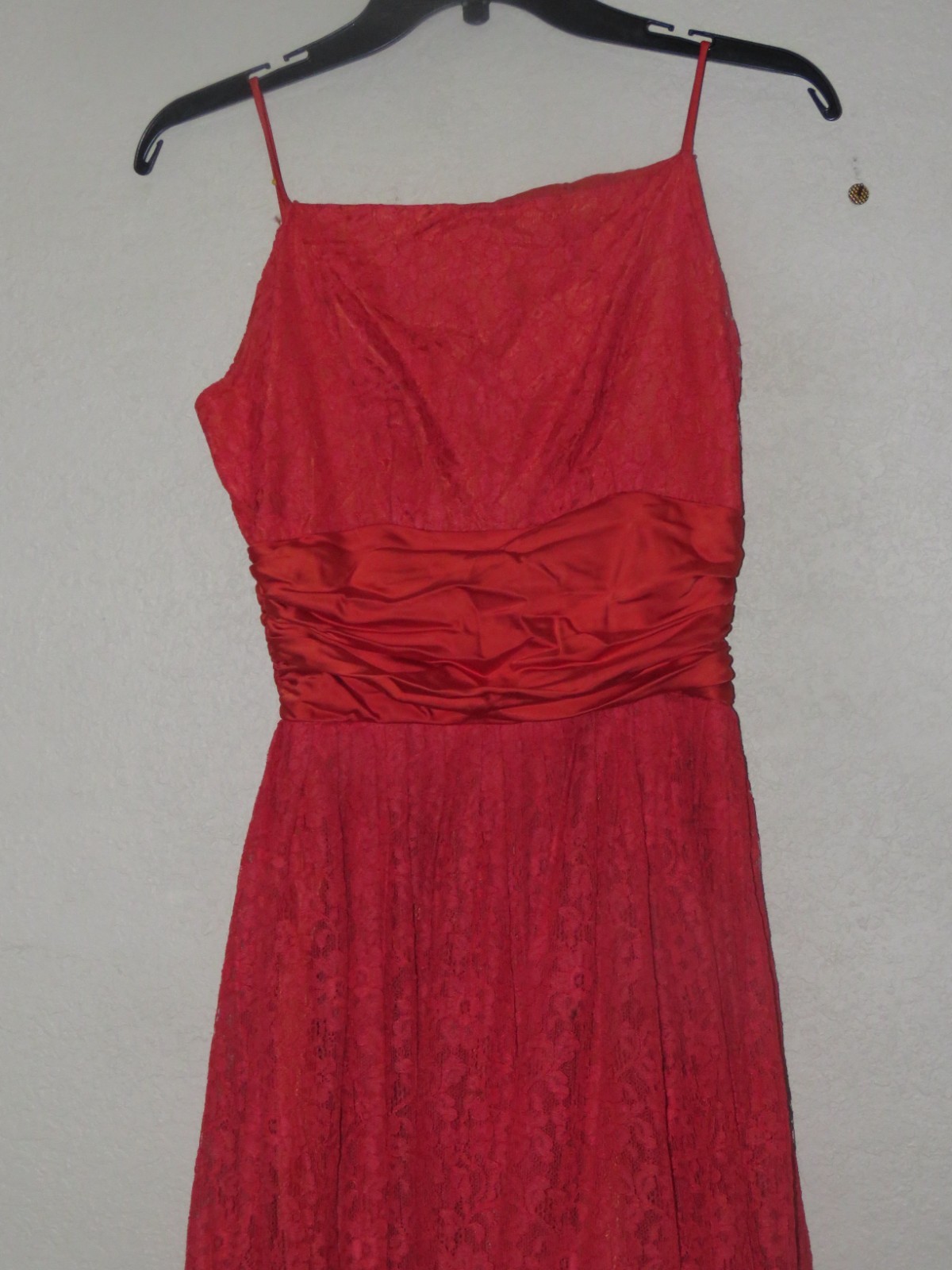Vintage 1960s Red Lace Dress: Dress w/ bolero jacket. Has defects