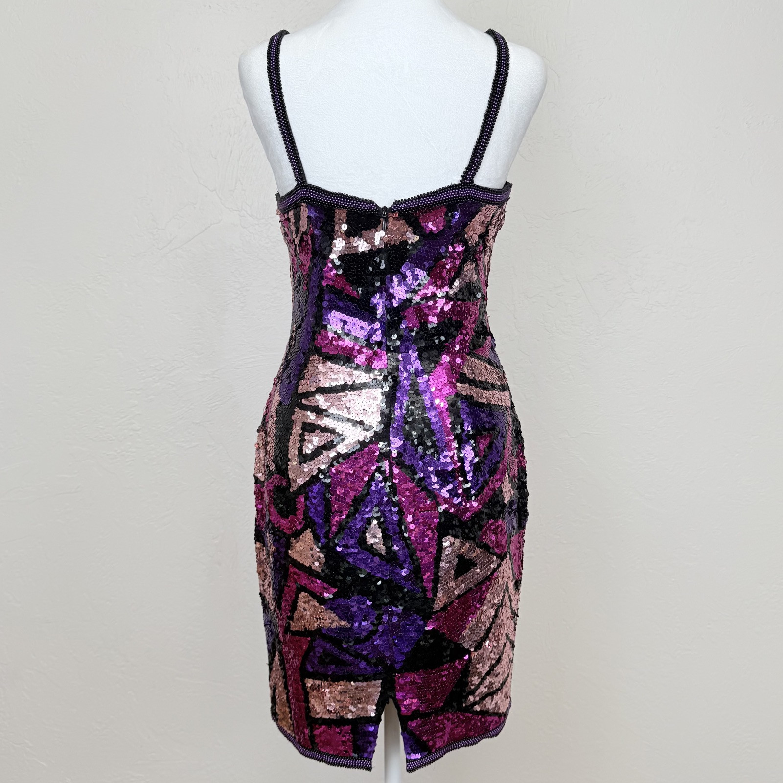 Vintage 1980s Silk Multicolor Fully Sequined & Beaded Dress by Susan Rose Size 8