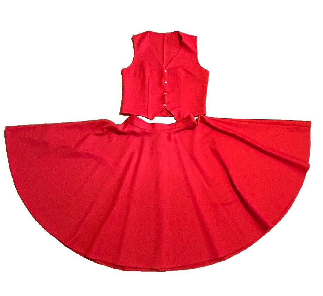 Vintage 70’s Handmade Red Square Dance Dress Set Sz S Western, Rockabilly