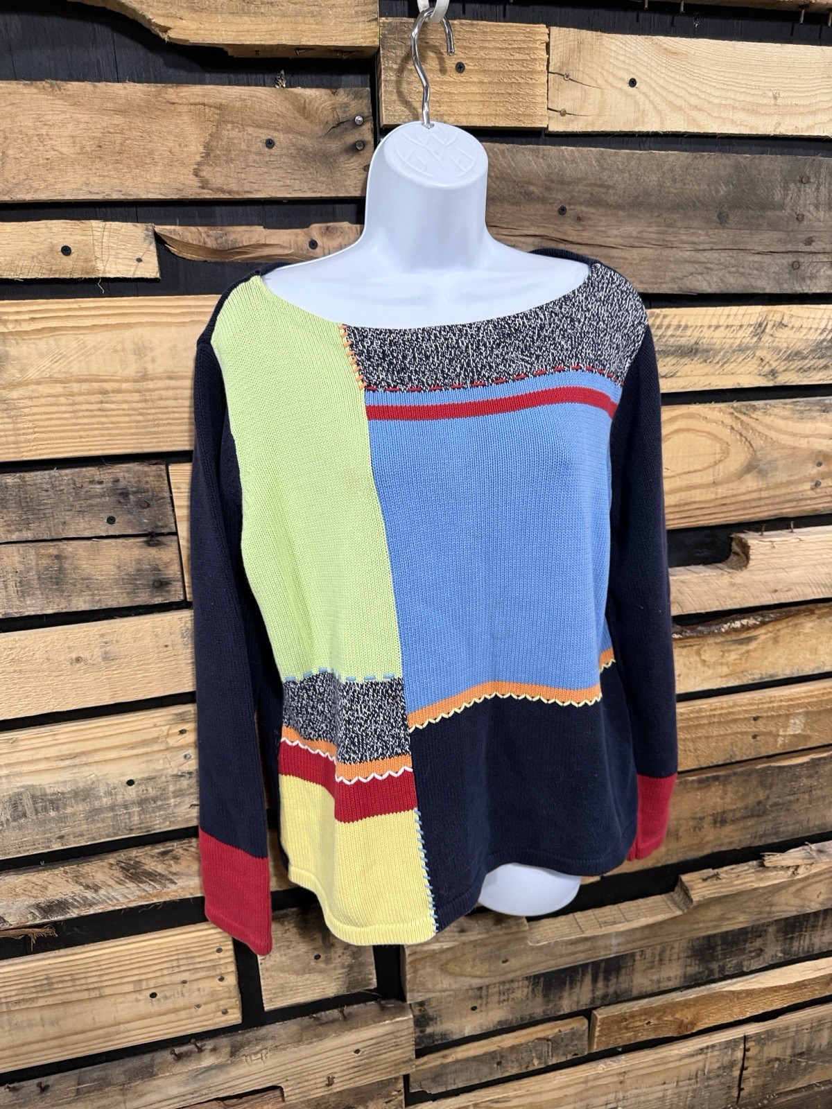 Vintage 90’s Crazy Horse Woman Liz Claiborne Sweater Color Blocked Sz XL