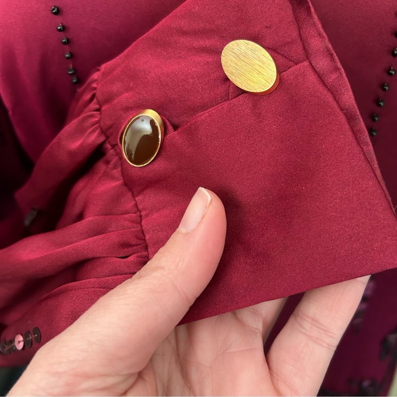 RARE! Vintage SONIA Haute Couture High Neck Long Sleeve Burgundy Evening Dress L