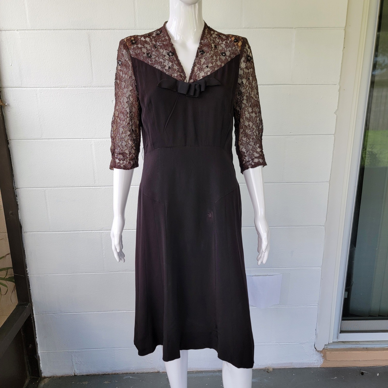 VTG 40s 50s Reynolds Originals Dress Black Women’s M/L Mid-Century Cocktail Lace