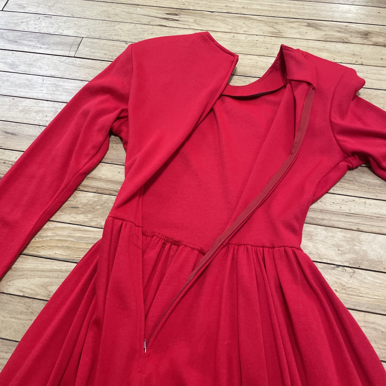 Expo Petite Vintage 1980’s Lace Trim Red Praire Dress Women 4 Wool Zip Made USA