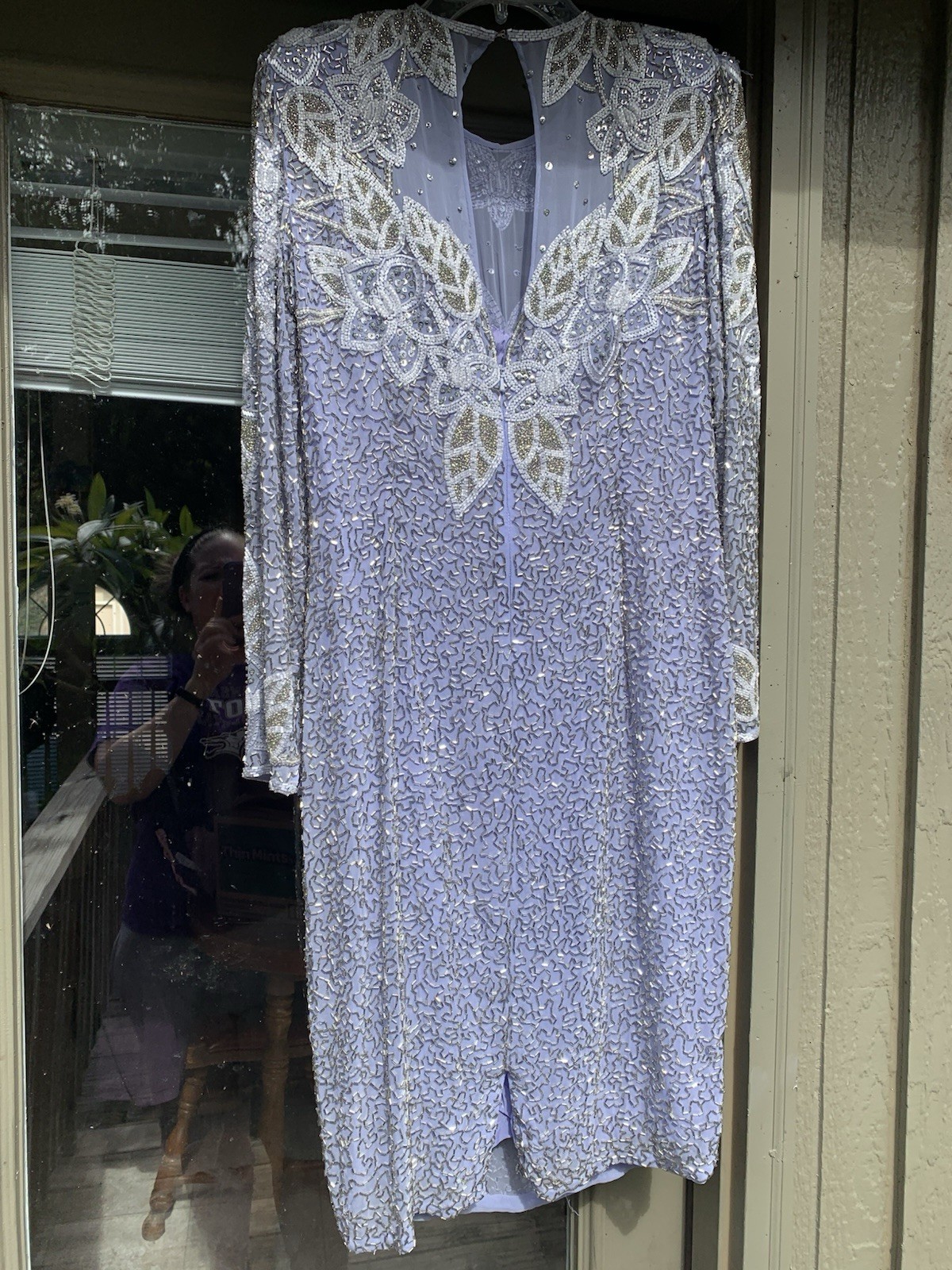 Vintage 80’s Lavender Purple Silver Sequin White Beaded Formal Church Dress