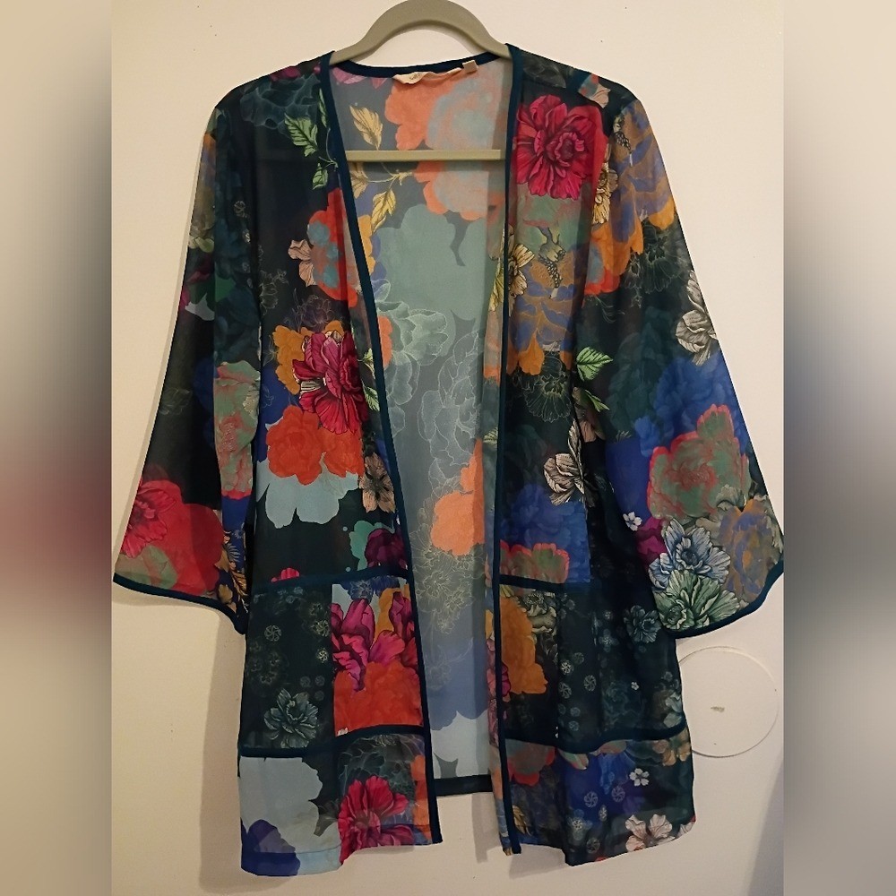 Soft Surroundings Women’s Vibrant Blue Floral Kimono Sz P XL