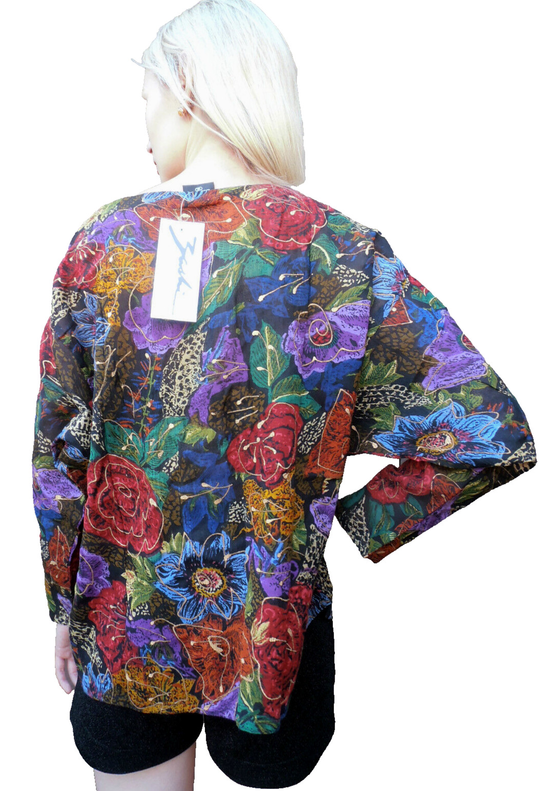 Vintage Blouse Roses Splash Art Indian Rayon Grunge 90s ZASHI INDIA Size M New