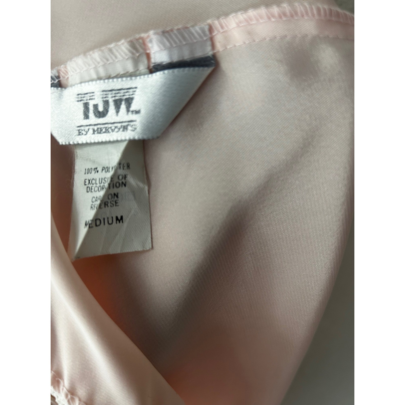 Vintage TJW Mervyn’s Pink Satin Slip Dress Lace Floral Appliqué M