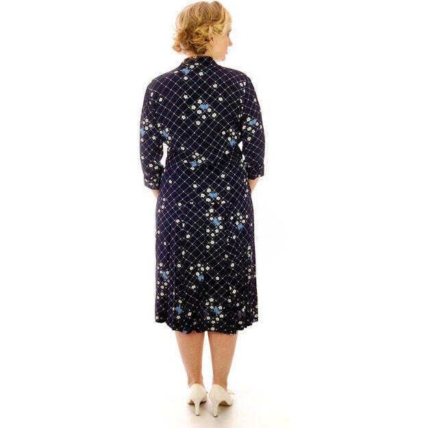 Vtg 40s Dress & Jacket Navy Rayon 1940s Floral Print L Young Viewpoint