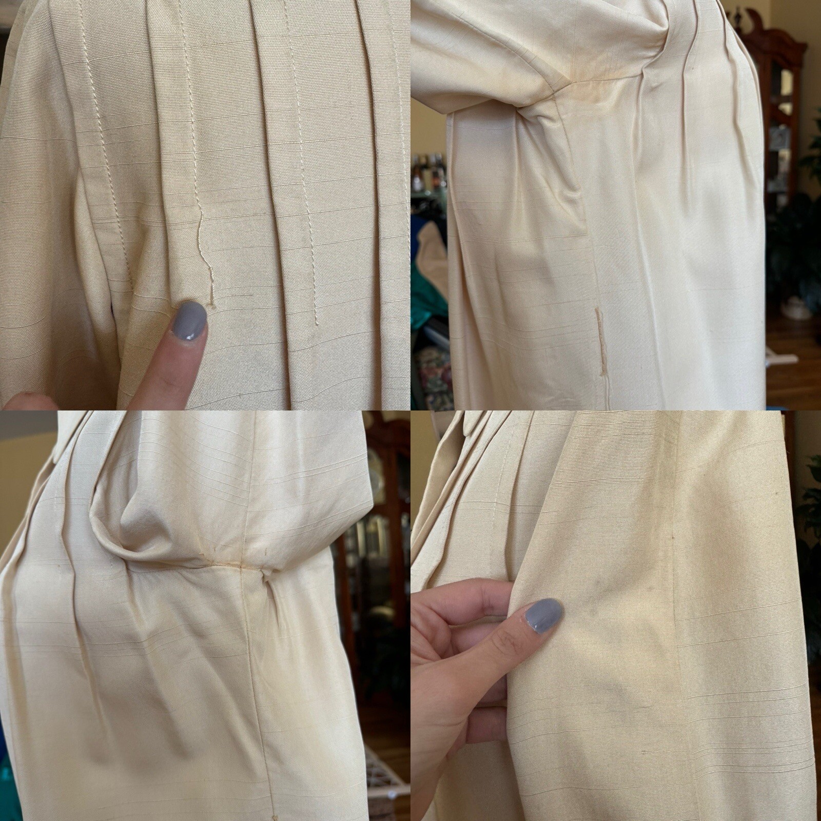 Vintage 60s Cream Silk Bill Blass Dress Button Front Pintuck Pleating