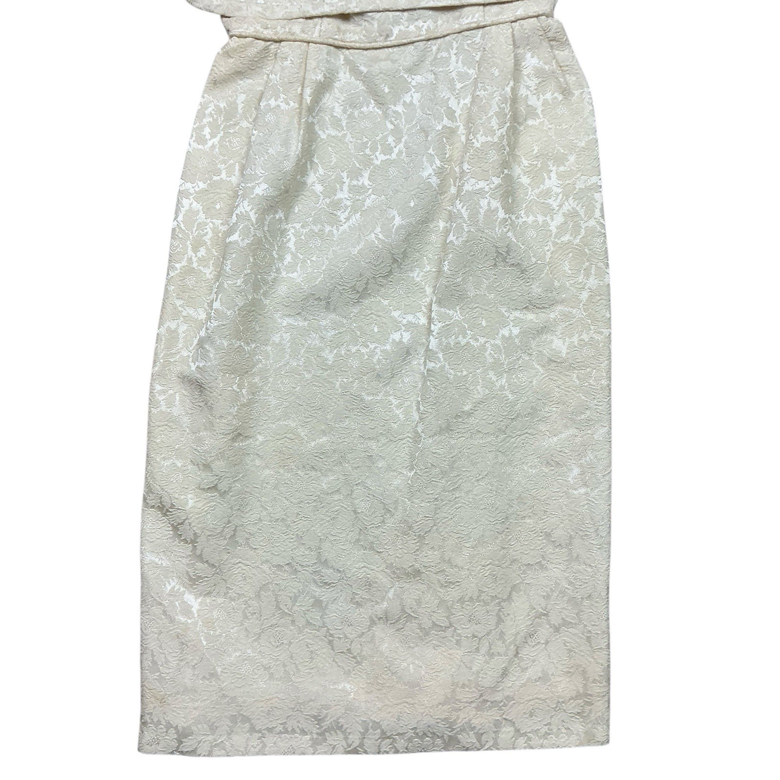 Vintage 1950s Jerry Lurie floral embossed ivory sleeveless dress with jacket