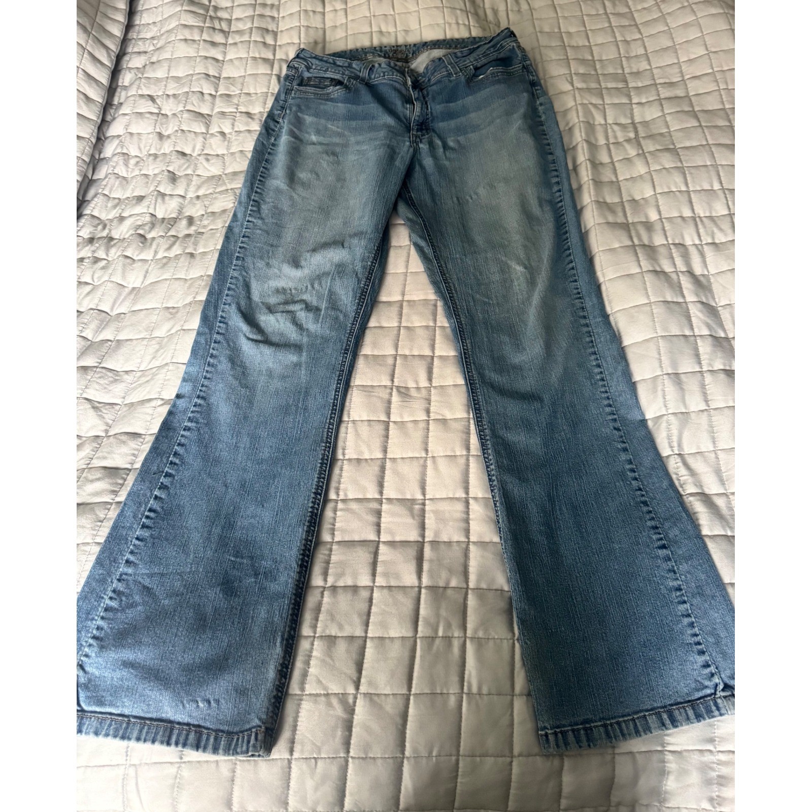 Rider by Lee Women’s Bootcut Jeans Size 16L Y2K Embellished Pockets Distressed