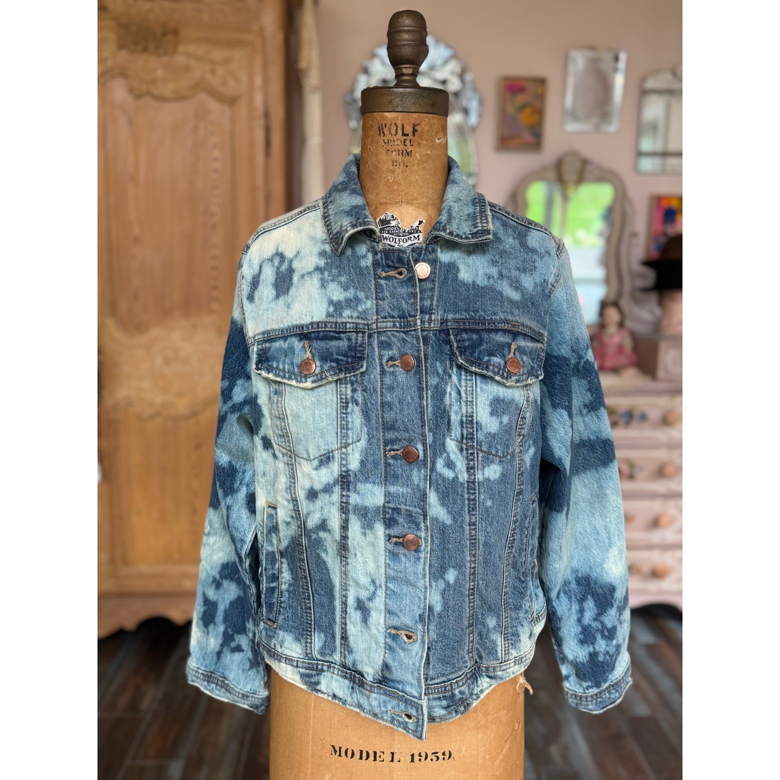 OOAK Bleached Owl Denim Jacket Give A Hoot Don’t Pollute Art Medium