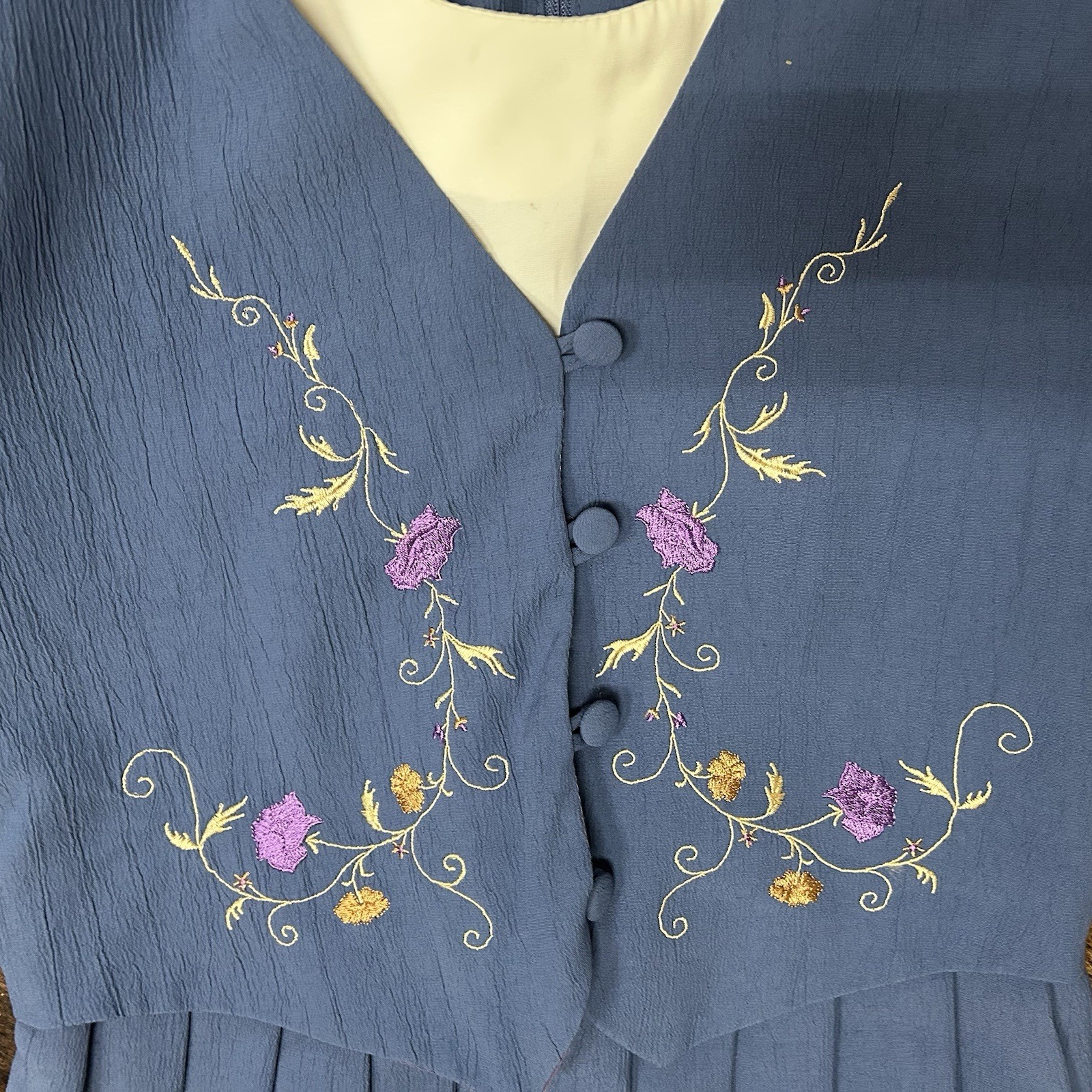 Vintage Allison Che Women’s Dress Size 8P Prairie Cottage Granny Blue Vest #1418