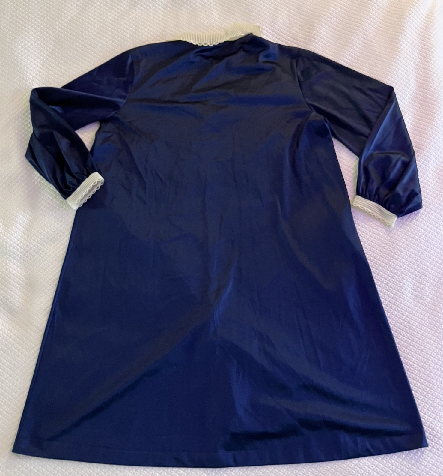Darling Vintage Vanity Fair Nightgown Navy Blue Pleat Lace Collar/cuffs Sz M