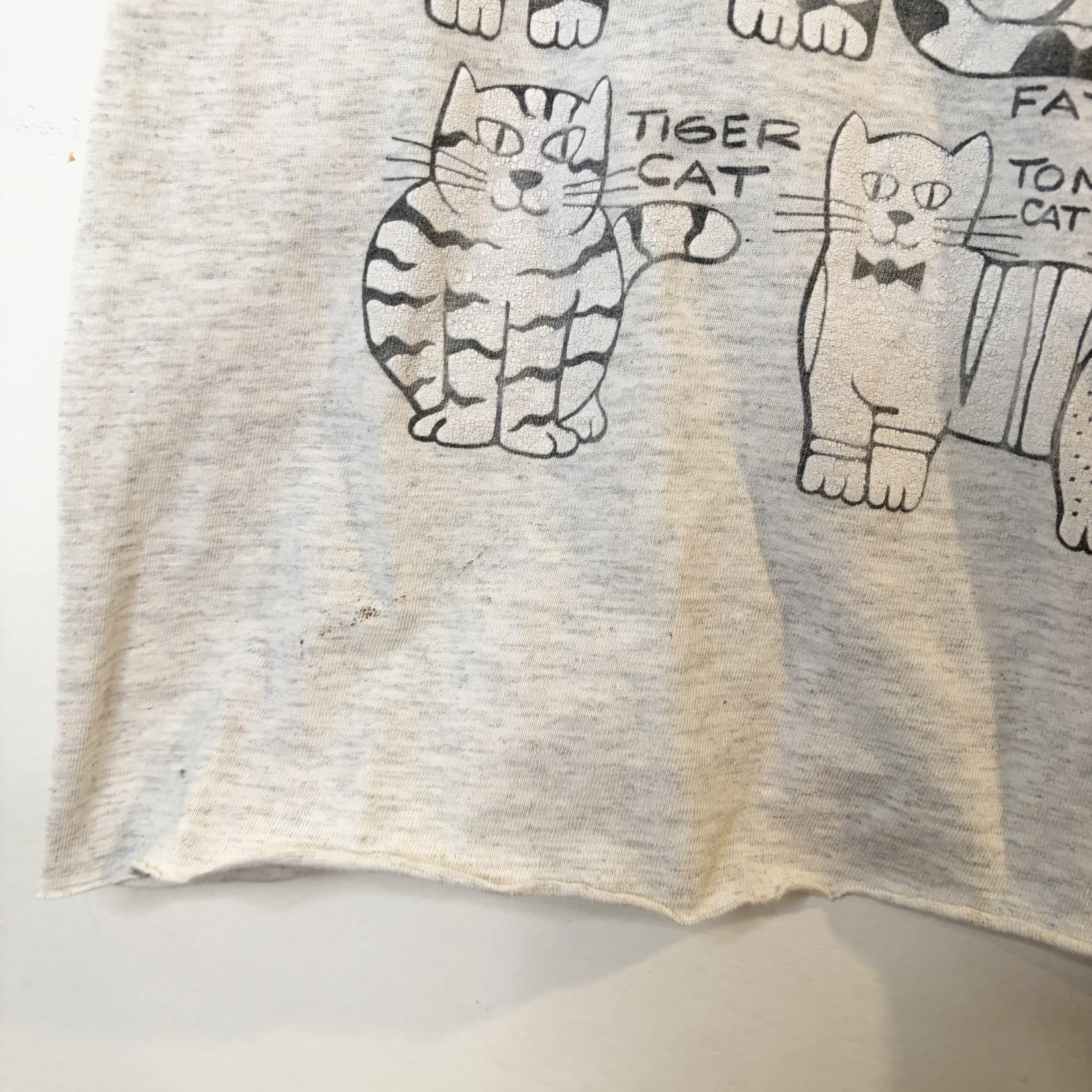 Vintage Gray Cats T-Shirt Cat Lady Calico Little Tiger Tom Tabby Crop Cut M