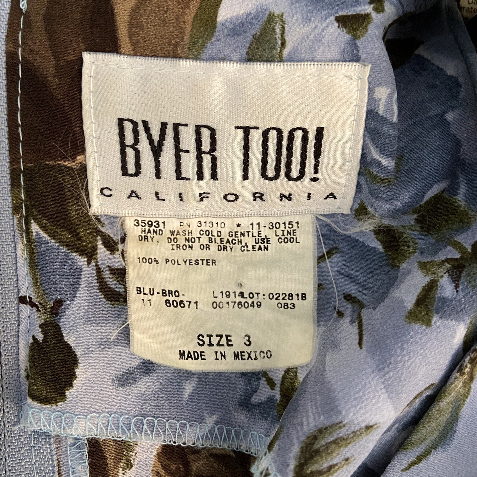 Byer Too! California Women’s VTG 90s Blue Floral Grunge Midi Dress 3