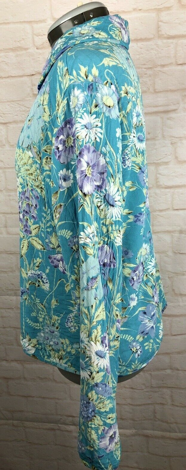 VTG Patchington Reversible Cardigan Sweater Medium Floral Teal Long Slv Sweater