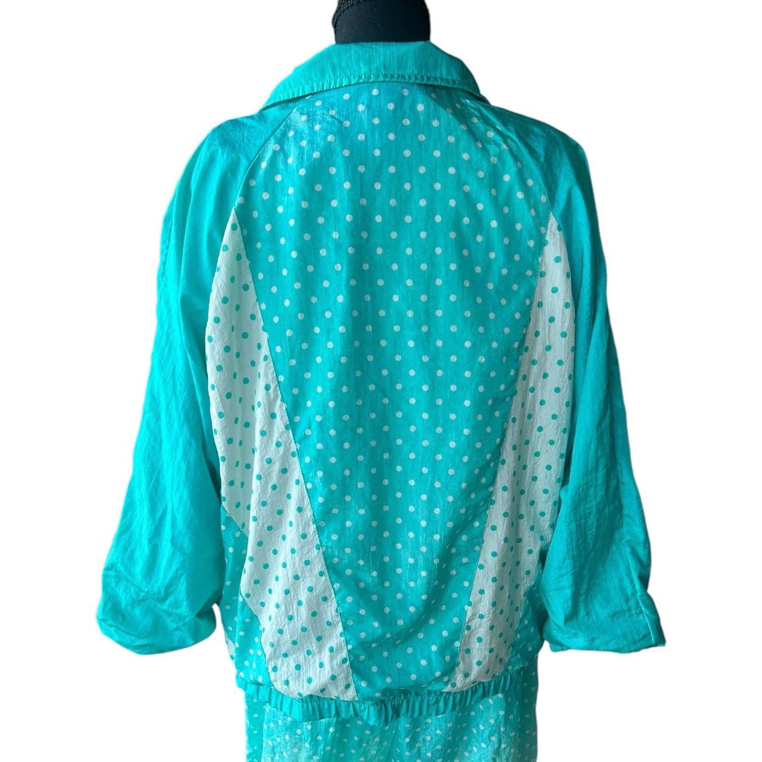 Vintage 80s Adolfo Sport Polka Dot Romper & Windbreaker Set Size L Teal