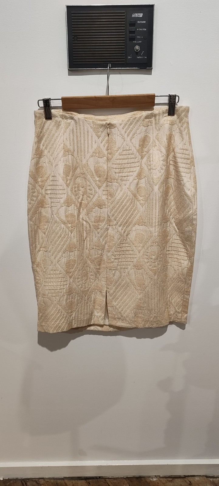 Anthea Crawford Vintage Silk Pencil Skirt Cream Patterned Texture AU 14 US 10