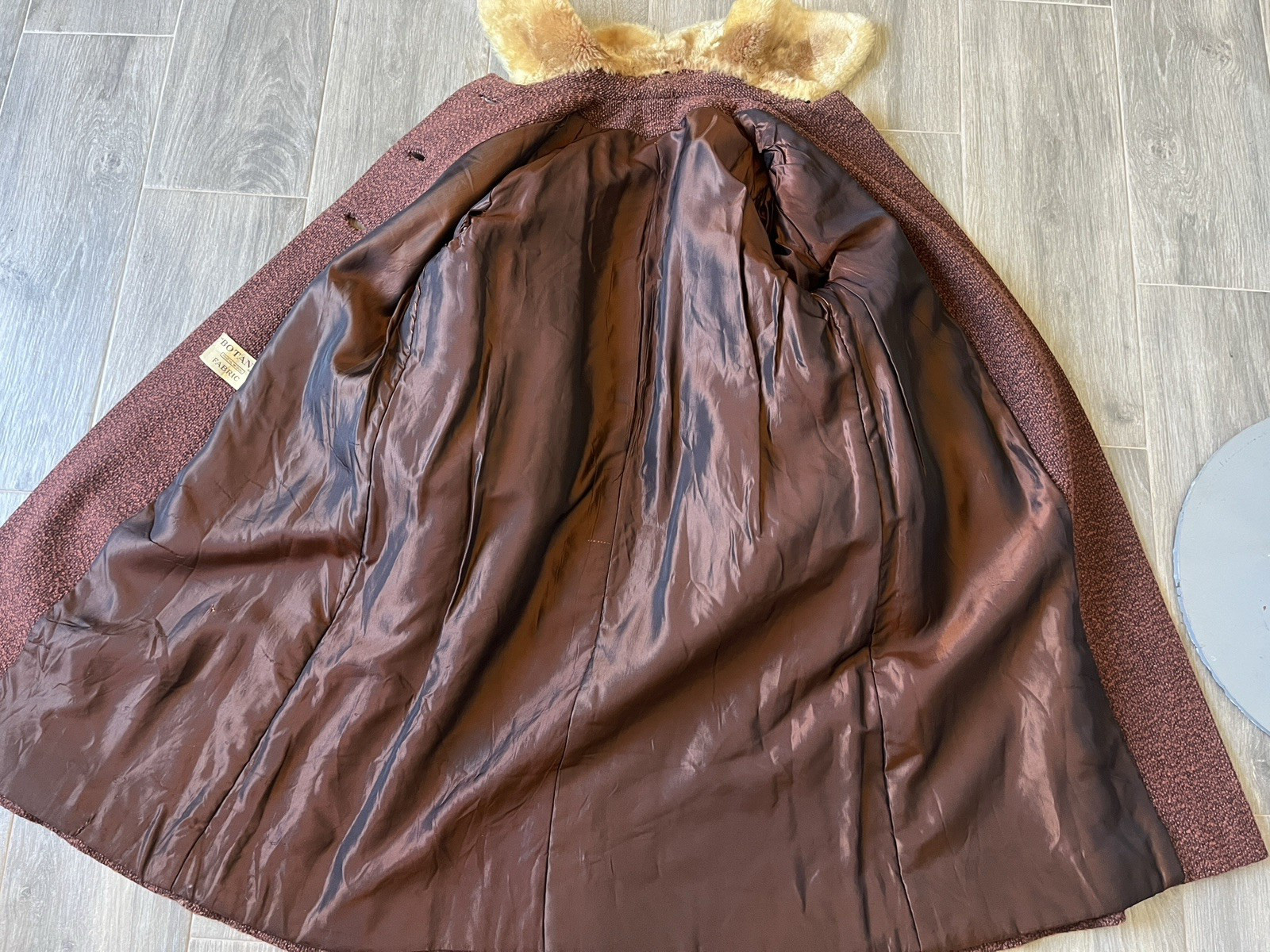 Womens Vintage 1960s Swing / MCM Shearling / Brown Wool Tweed Coat Sz M/L