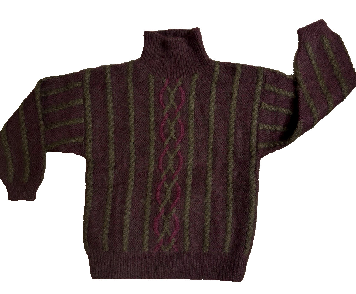 Linda Allard Ellen Tracy Mohair Blend Cable Knit Mock Sweater Purple Green M