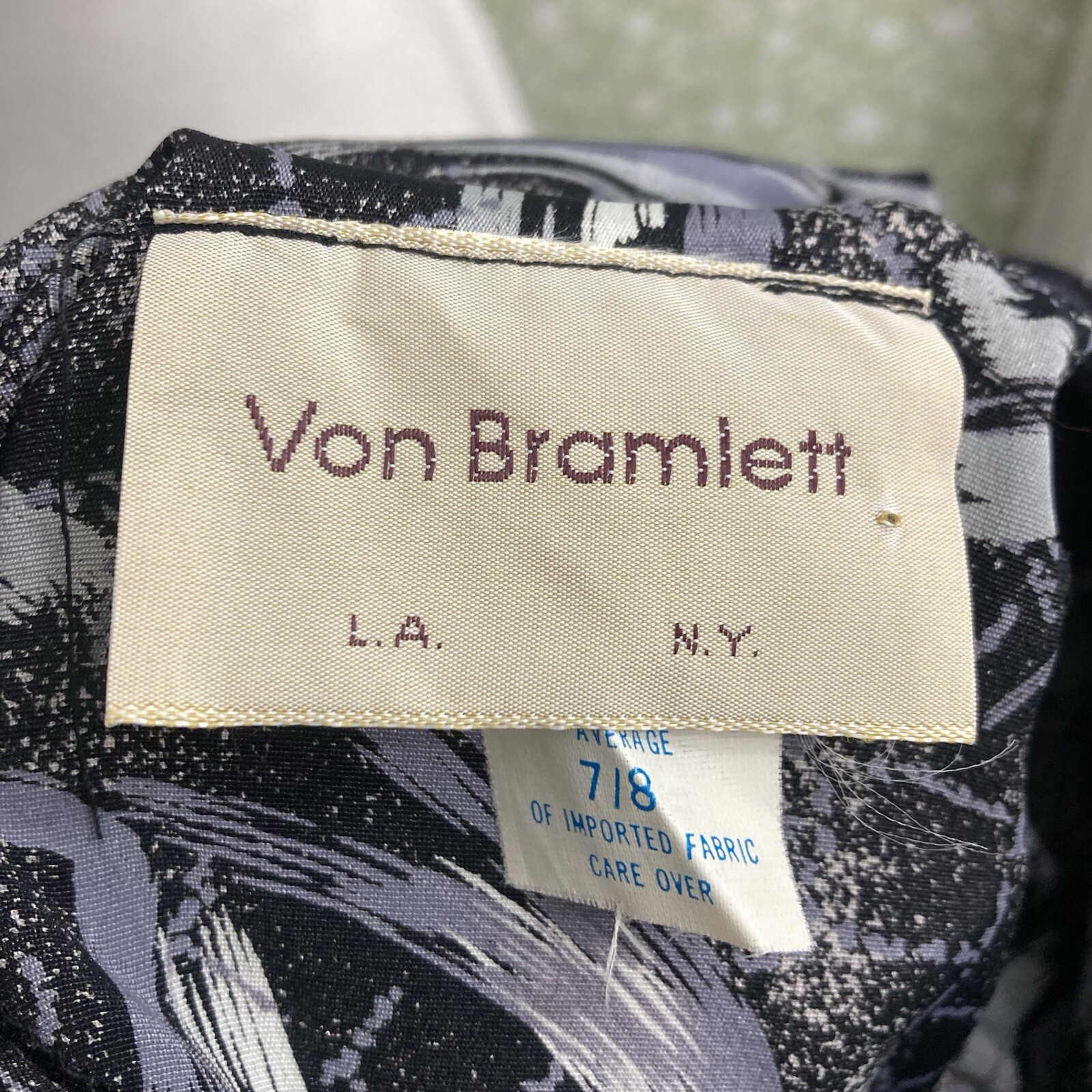 Vintage Von Bramlett L.A. N.Y. Size M 7/8 Black Gray Abstract Pattern Dress