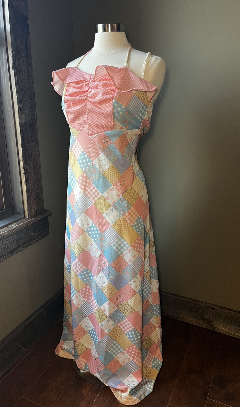 Vintage Gay Gibson Patch Work Maxi Fitted Summer Dress Y2K READ BELOW