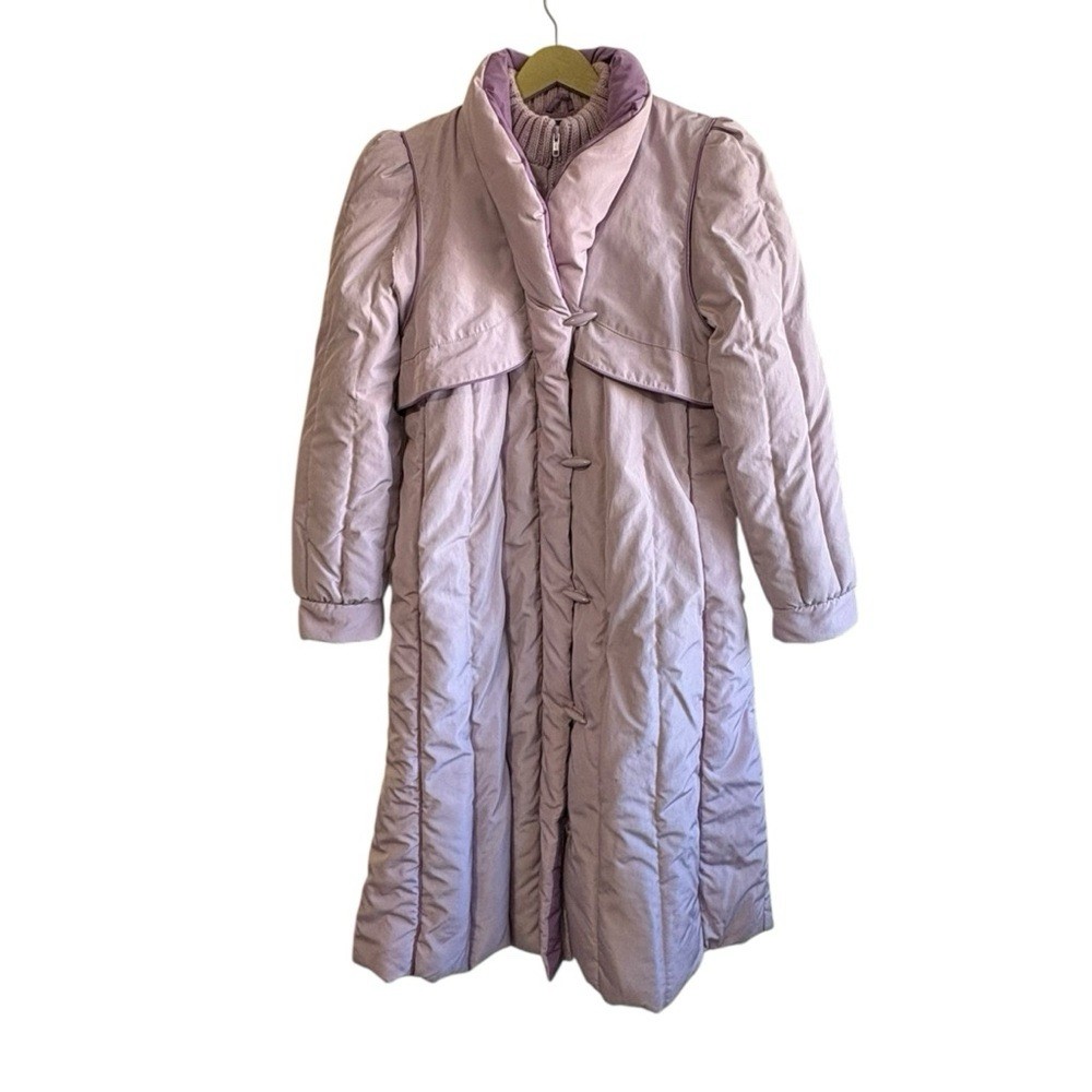 Vintage Sno Down Size Large Lilac Purple Down Filled Trench Coat Winter Outdoor