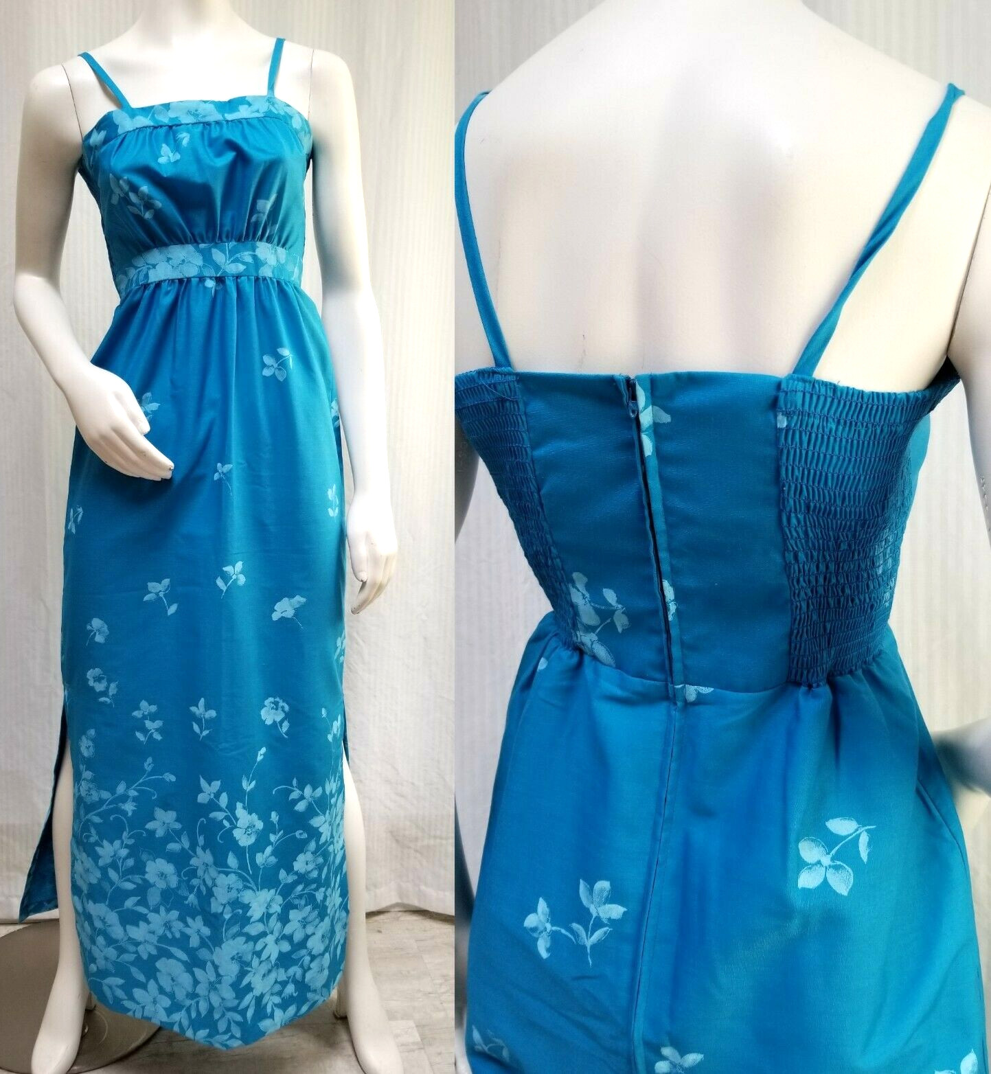 NWT Vintage Mark Christopher Young Hawaii Blue Floral Smocked DRESS – Size S