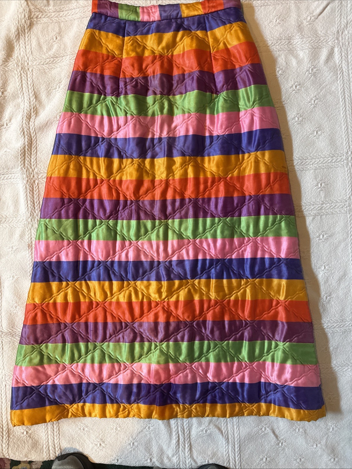 Vintage Rhapsody By Glazier Quilted Striped Maxi Skirt S/M Size 12 Rainbow