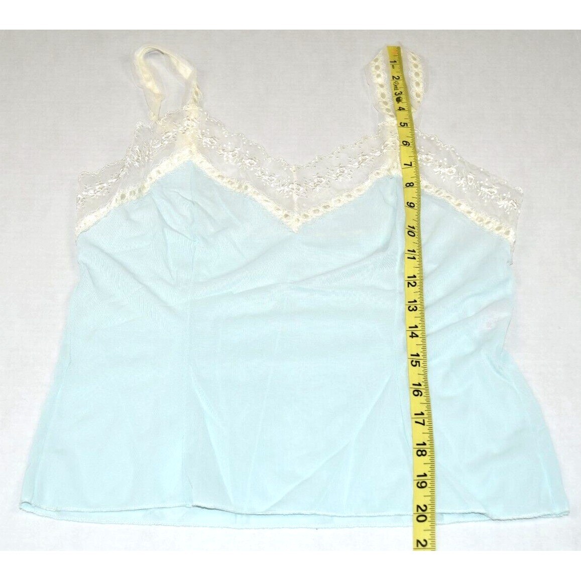 Camisole VTG Carol Brent 50s Powder Blue White Rose Lace Ribbon Straps S/M