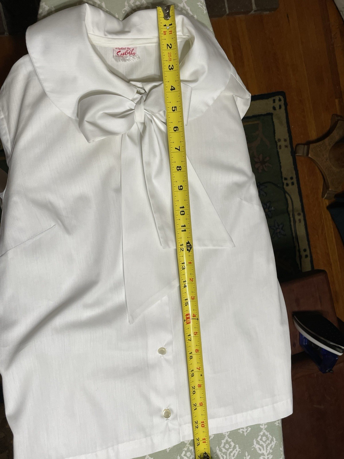 Vintage Sybil White 3/4 Sleeve Blouse Round Collar Detachable Sash Tie Front