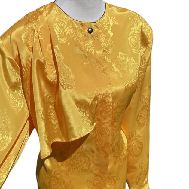 Blouse Yellow Size:16 „Mikado” Elegant Asian Inspired Vintage Golden Yellow