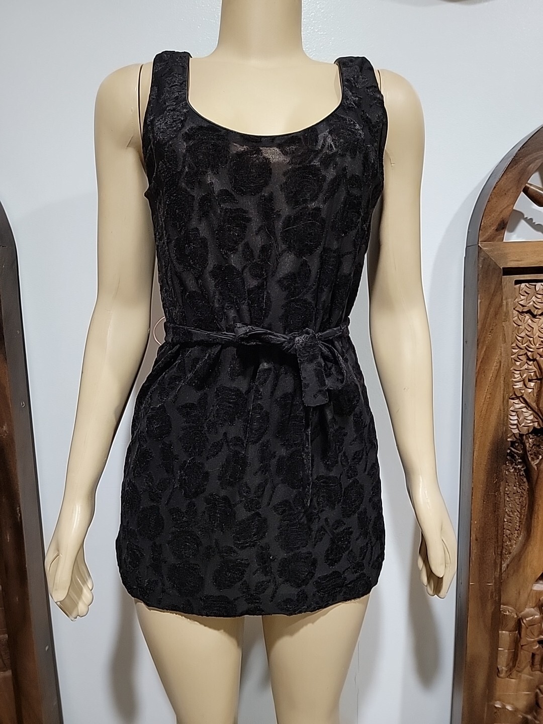 Lilli Diamond of California Women’s Vintage Mini Dress Burnout Velvet Black #C