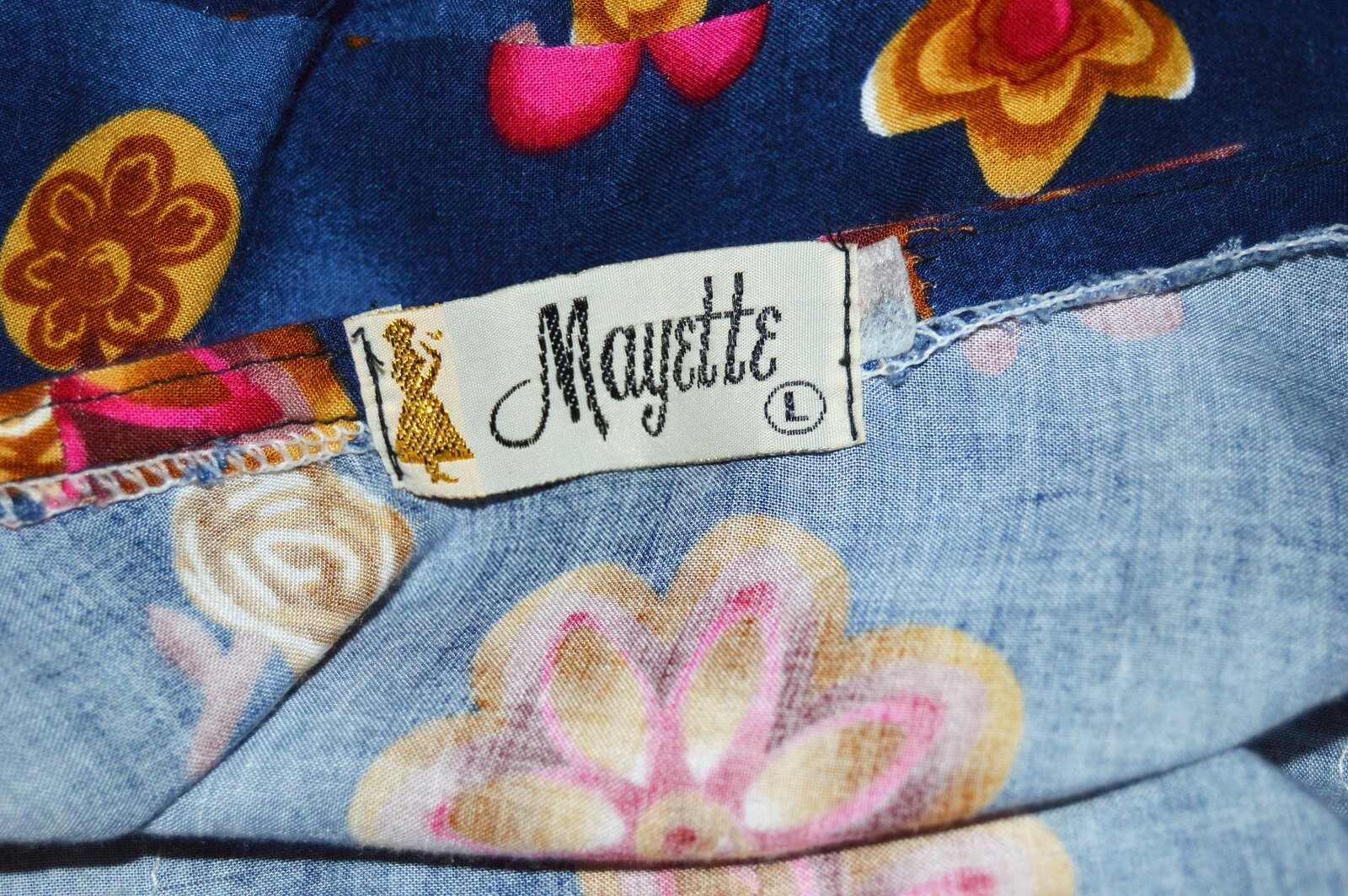 Vintage MAYETTE Blue Muumuu House Dress with Eyelet Accent LARGE